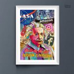 Œuvre d'art pop inspirée par Einstein, style moderne et vibrant