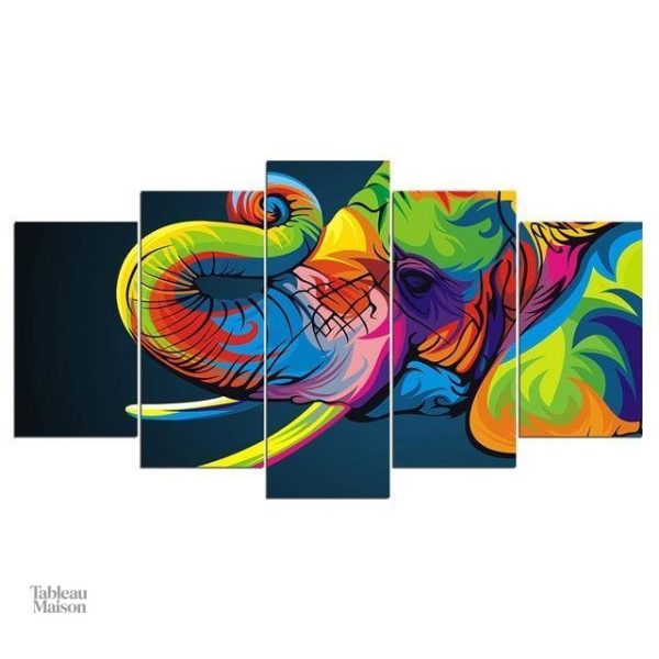 Art mural d'éléphant en couleurs vives et stylisées