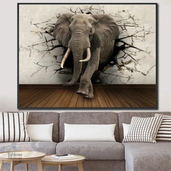 Tableau éléphant 3D décoratif en relief