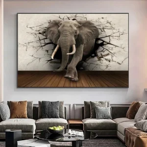 Art mural éléphant 3D pour une décoration originale