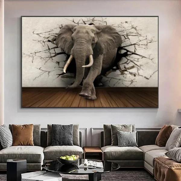 Art mural éléphant 3D pour une décoration originale