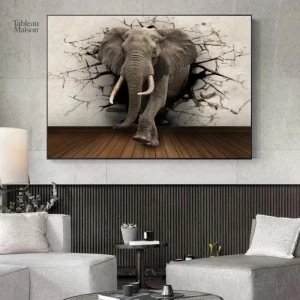 Tableau moderne éléphant, design artistique en trois dimensions