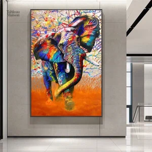 Tableau éléphant coloré en décoration murale
