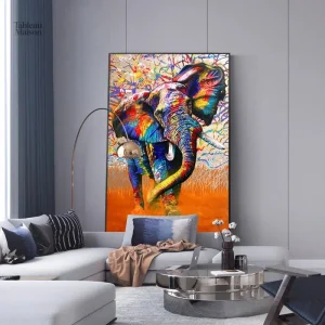Tableau d'éléphant artistique pour un intérieur dynamique