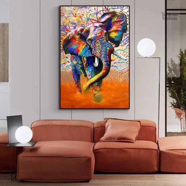 Peinture éléphant colorée ajoutant une touche originale