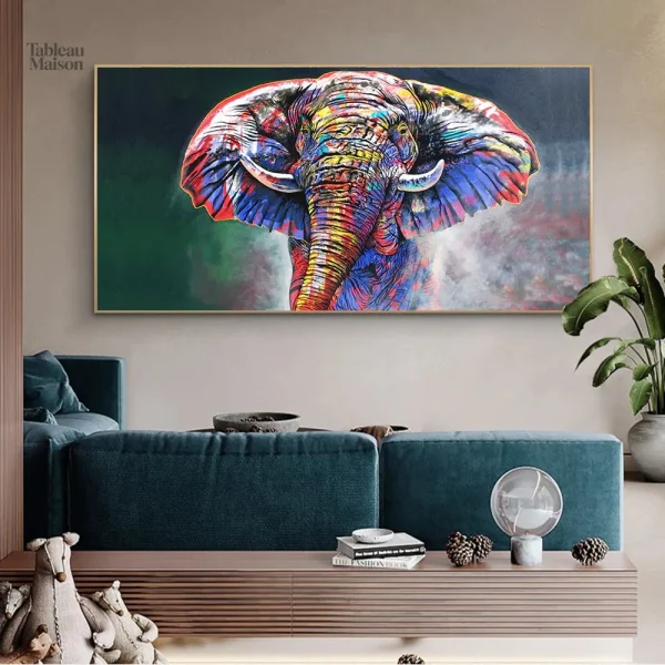 Tableau d'éléphant vibrant et artistique