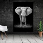Tableau éléphant noir et blanc en style moderne