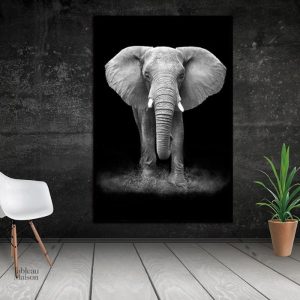 Tableau éléphant noir et blanc en style moderne