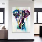 Tableau éléphant polychrome coloré sur fond artistique