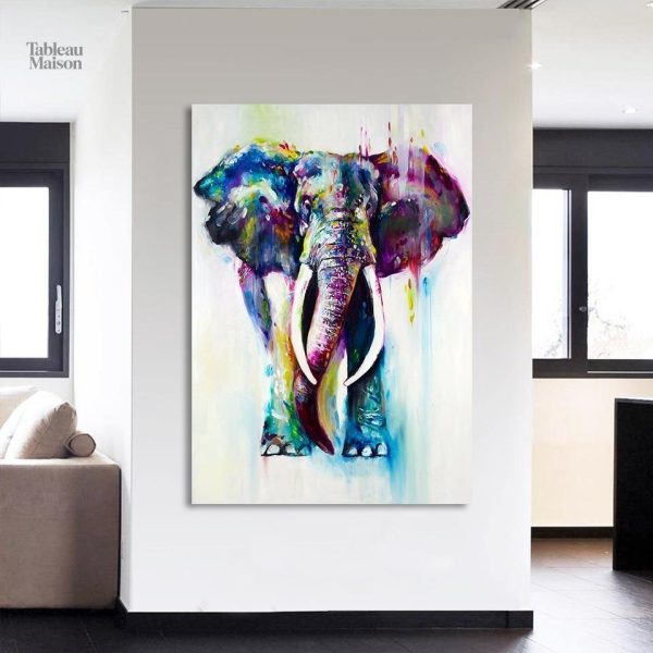 Tableau éléphant polychrome coloré sur fond artistique