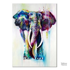 Éléphant stylisé en couleurs vives, œuvre décorative unique