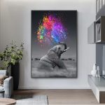 Décoration murale éléphant, trompe relevée, style contemporain
