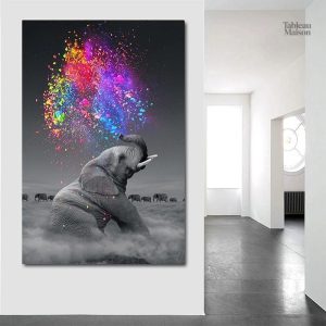 Art mural éléphant, image vibrante et colorée pour intérieur