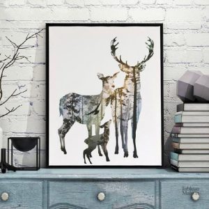 Tableau famille de cerf en décor mural