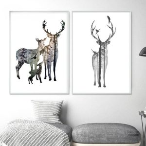 Art mural représentant une scène de cerfs en famille