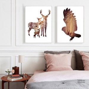 Tableau décoratif avec des cerfs dans un paysage naturel