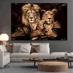 Tableau de lions en famille, décoration murale artistique