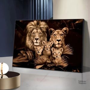 Illustration artistique de lions, tableau familial unique