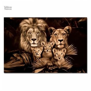 Tableau représentant des lions, art mural animalier