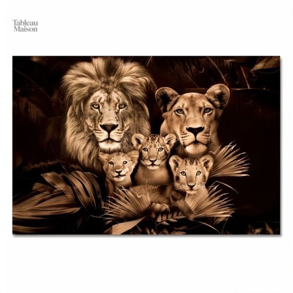 Tableau représentant des lions, art mural animalier
