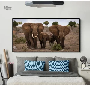 Tableau éléphant représentant une famille d'éléphants