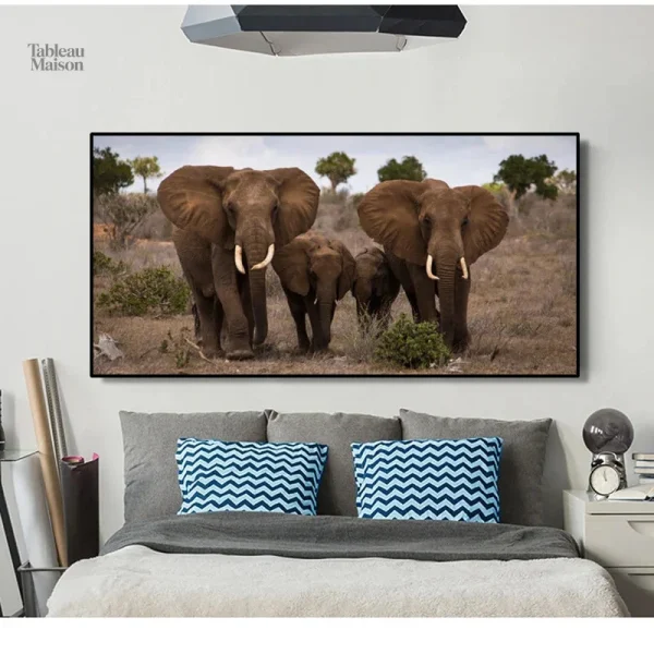 Tableau éléphant représentant une famille d'éléphants