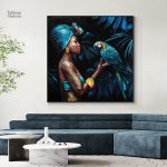 Tableau femme africaine avec perroquet coloré
