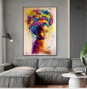 Œuvre d'art sur toile, femme africaine colorée