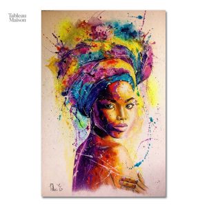 Tableau moderne d'une femme africaine en teintes variées