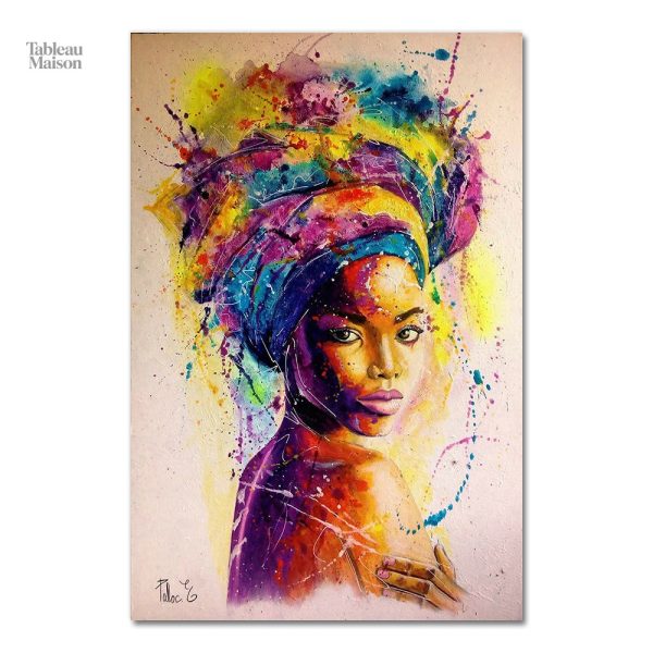 Tableau moderne d'une femme africaine en teintes variées