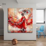 Tableau illustrant une femme asiatique sous une ombrelle