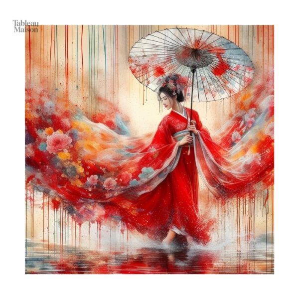 Ombrelle et Hanfu dans une œuvre d'art féminine