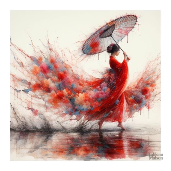 Tableau artistique d'une femme chinoise avec accessoire élégant