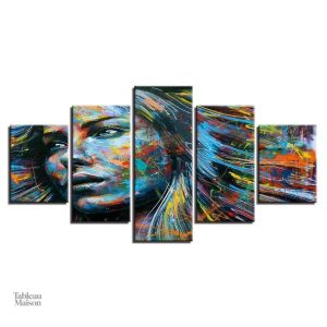 Tableau femme aux teintes éclatantes, art mural stylisé