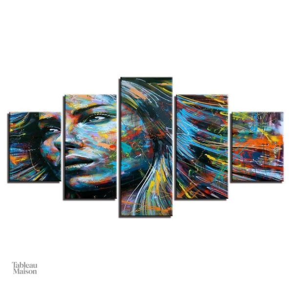 Tableau femme aux teintes éclatantes, art mural stylisé