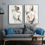 Tableau artistique femme de dos en nuances de gris