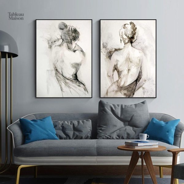 Tableau artistique femme de dos en nuances de gris