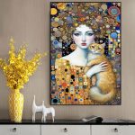 Tableau Femme et Chat dans le style de Klimt