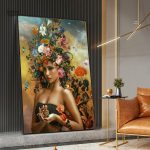 Art mural représentant une femme avec des fleurs