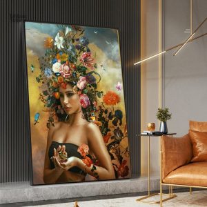 Art mural représentant une femme avec des fleurs