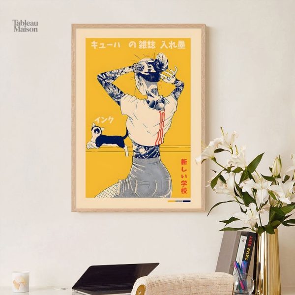 Tableau femme japonaise tatouée style manga pop