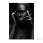 Tableau artistique femme en noir et or, style moderne