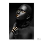 Illustration femme stylisée, dominantes noir et or