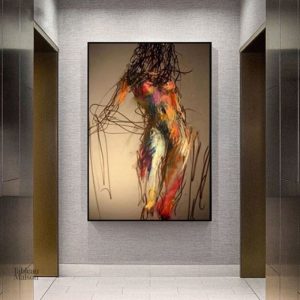 Tableau abstrait de femme nue en couleurs vibrantes