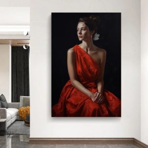Tableau Femme en Robe Rouge