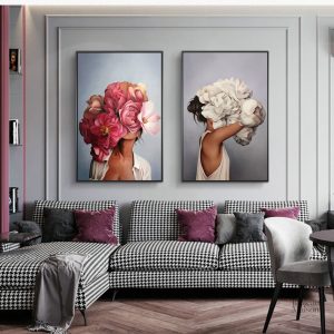 Tableau mural femme et fleur décoratif