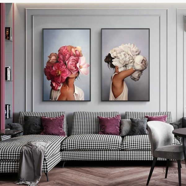 Tableau mural femme et fleur décoratif