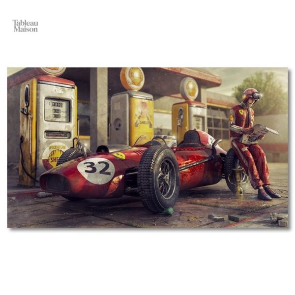 Illustration vintage de voiture Ferrari pour décoration intérieure