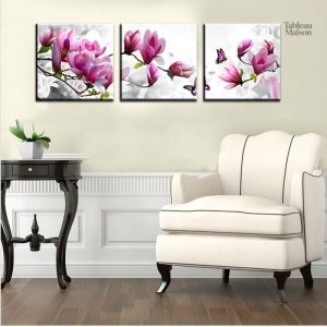 Tableau fleurs Magnolia rose et blanche décoratif