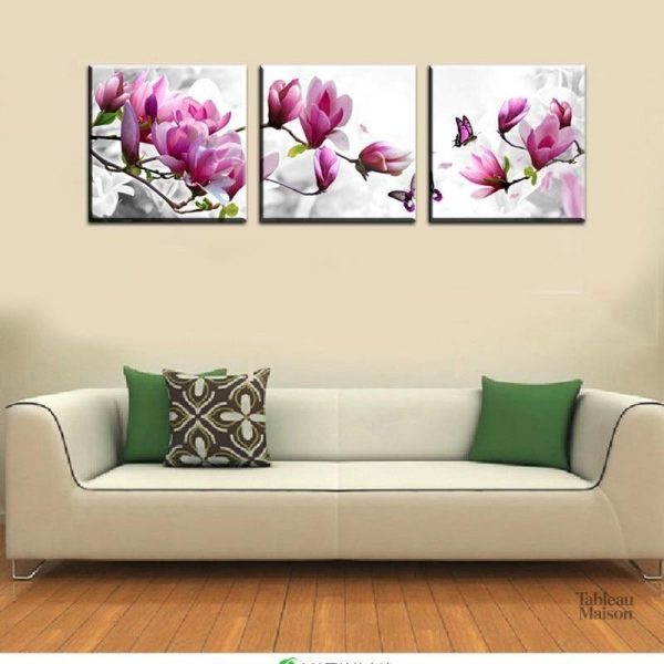 Décoration murale florale, magnolias délicats en tableau